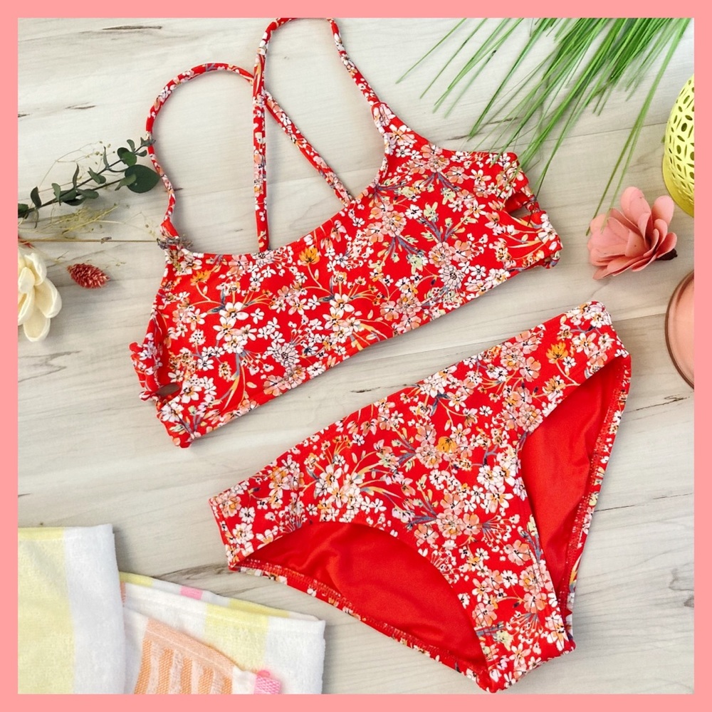 🌴🌺 NWT O'Neill Piper Ditsy Strappy Side Girls Bralette Bikini Set 🌺🏝👙☀️🍍